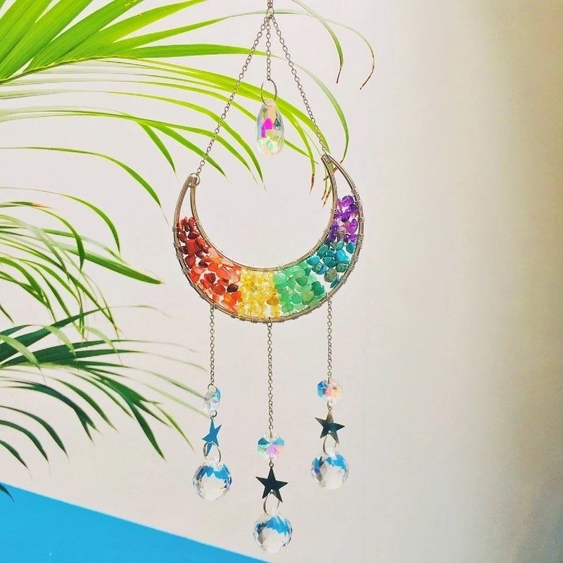 Natural Crystal Moon Wind Chime for Home Decor|Home Decor Accessories