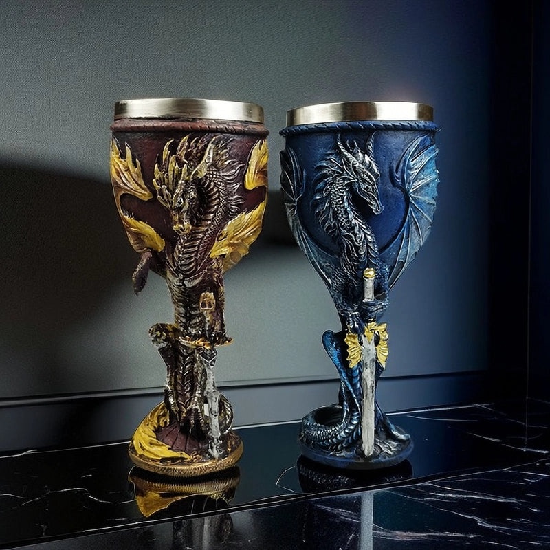 Retro Chinoiserie Dragon Stainless Steel Wine Glass Single Piece|Drinkware & Bar Accessories