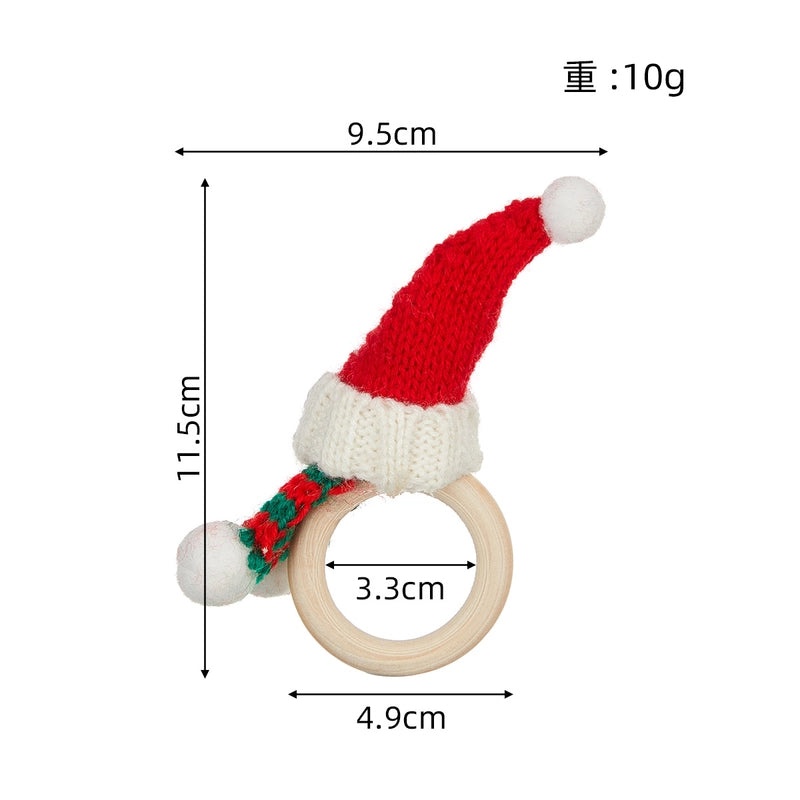 Cute Christmas Hat Wooden Yarn Napkin Ring, Casual Elegant Holiday Decor | Christmas Tableware