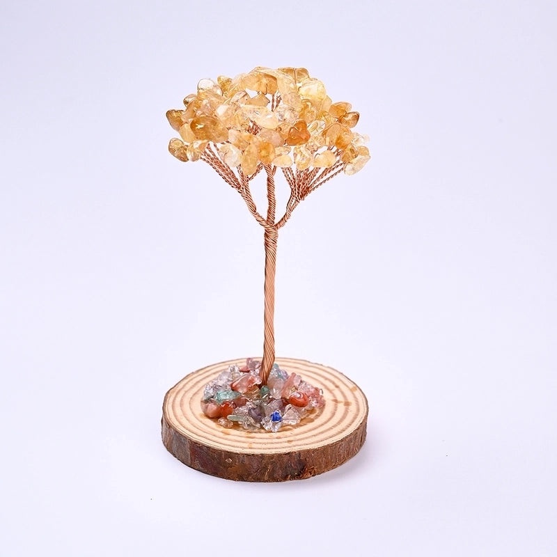 Handcrafted Minimalist Tree with Natural Gemstones on Solid Wood and Copper Wire | Home Decor Ornaments