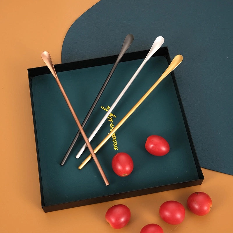 Japanese-style 304 Stainless Steel Long Handle Dessert Spoon Coffee Stirring Spoon Small Fruit Fork Ice Cream Spoon | Kitchen & Dining Utensils