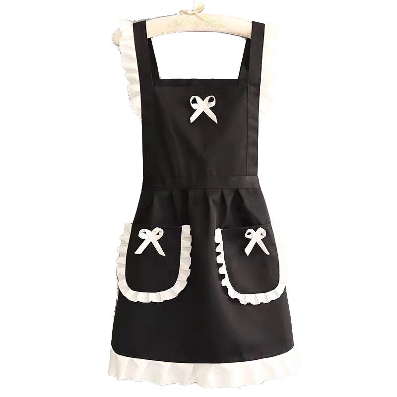 Cute Japanese Apron Maid Strap Waist Kitchen Uniform with Logo for Restaurant Workwear|Kitchen & Dining Apparel