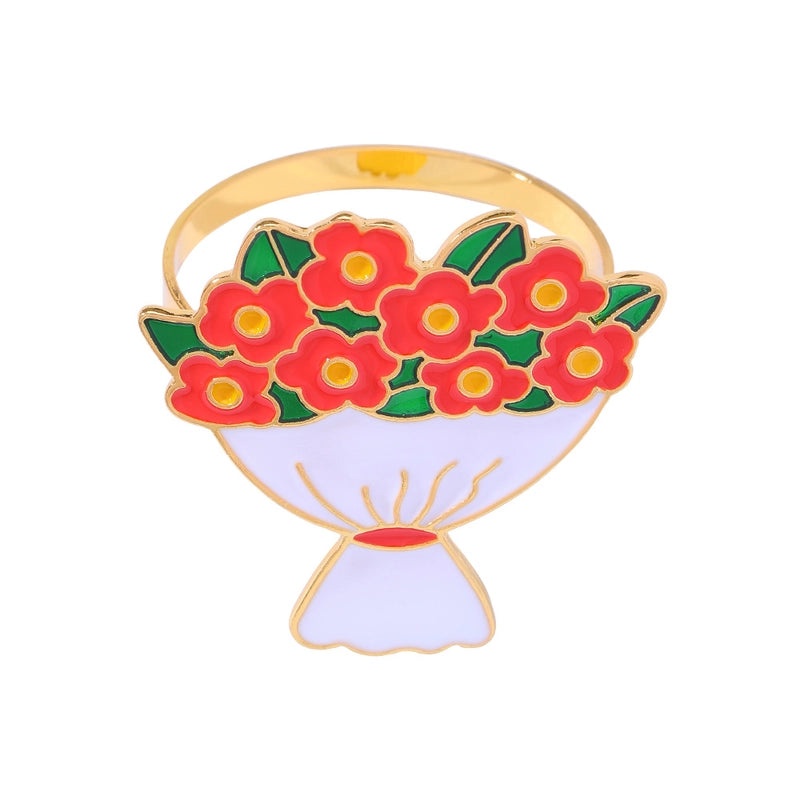 Valentine's Day Red Heart Flower Alloy Napkin Ring Casual Elegant Pastoral Style 1 Piece|Home Decor Tableware