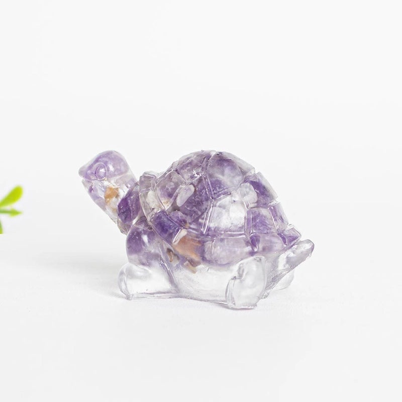 Minimalist Tortoise Figurine with Natural Crystal Accents|Home Decor