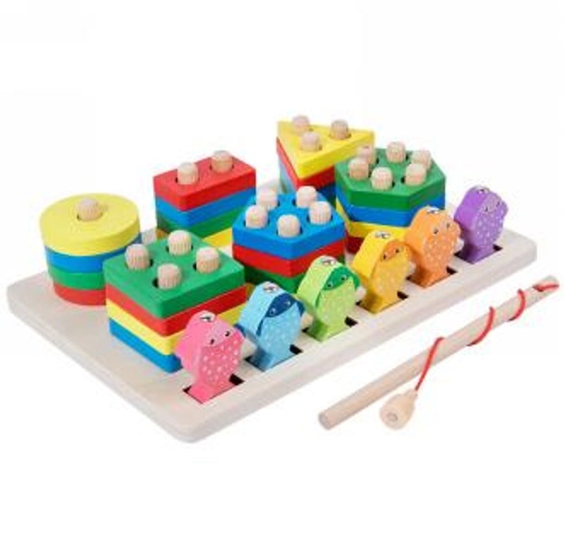 Geometric Fish Wooden Building Toys for Babies 0-2 Years|Infant Developmental Toys