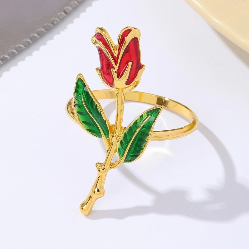 Valentine's Day Red Heart Flower Alloy Napkin Ring Casual Elegant Pastoral Style 1 Piece|Home Decor Tableware