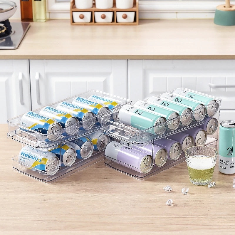 Transparent Double Layer PET Rolling Beverage Storage Organizer Box|Home & Kitchen Storage