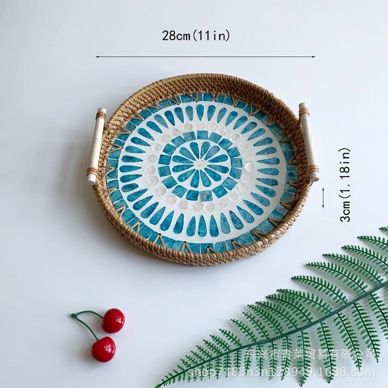 Handwoven Floral Rattan Shell Storage Basket for Casual Home Décor|Home Storage & Organization