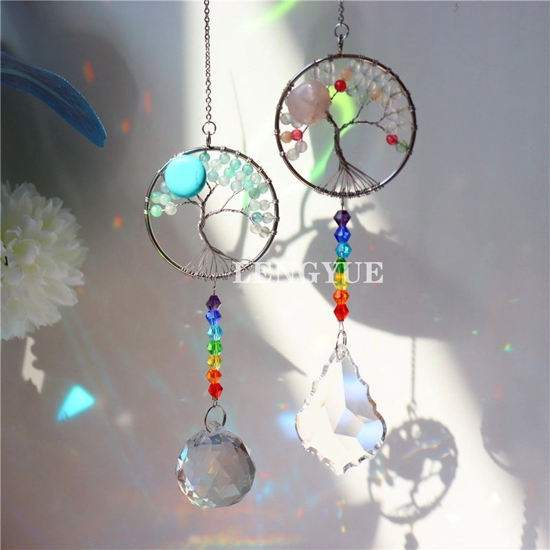 Sparkling Tree of Life Crystal Suncatcher and Wind Chime Decorative Wall Art|Home Decor and Garden Ornaments