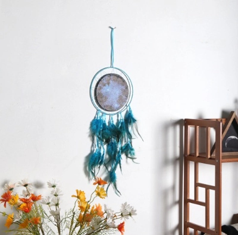 Wolf Head Dreamcatcher Oil Painting Wall Hanging with Natural Feathers | Home Decor & Wall Art