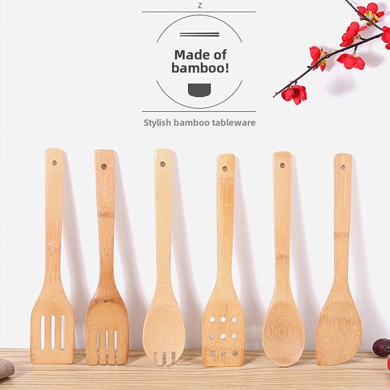 Long Handle Bamboo Spatula Set High Temperature Resistant Non-stick Kitchen Cooking Utensils|Kitchenware & Cooking Tools