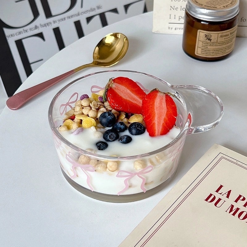 Bolimei Stylish Bow Glass Cup and Dessert Bowl Set|Kitchen & Dining