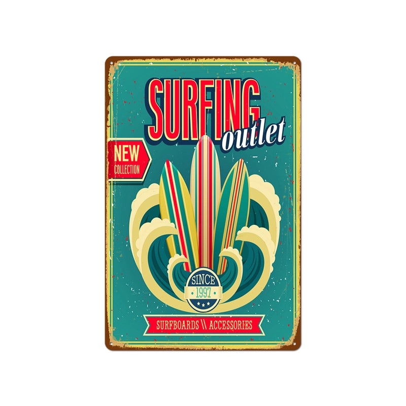 Beach Vintage Tin Sign Coffee Shop Wall Art Home Decor Frameless Hanging Painting|Home Decor