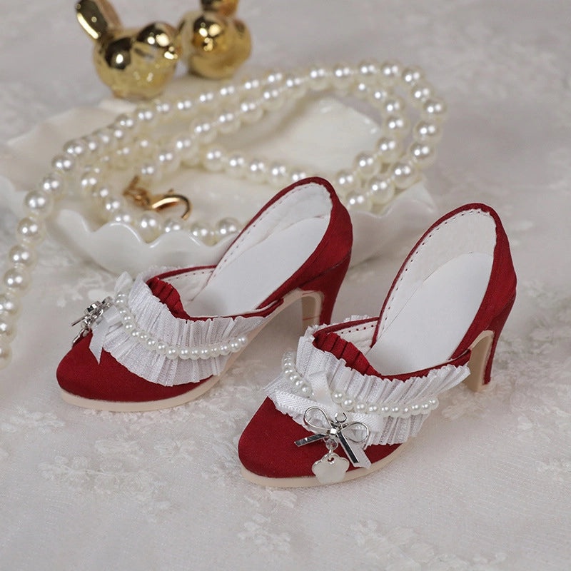 Multicolor High Heel Pearl Shoes for BJD Baby Doll SD Figures Metal Bow Pointed Fashion Baby Shoes|Doll Accessories