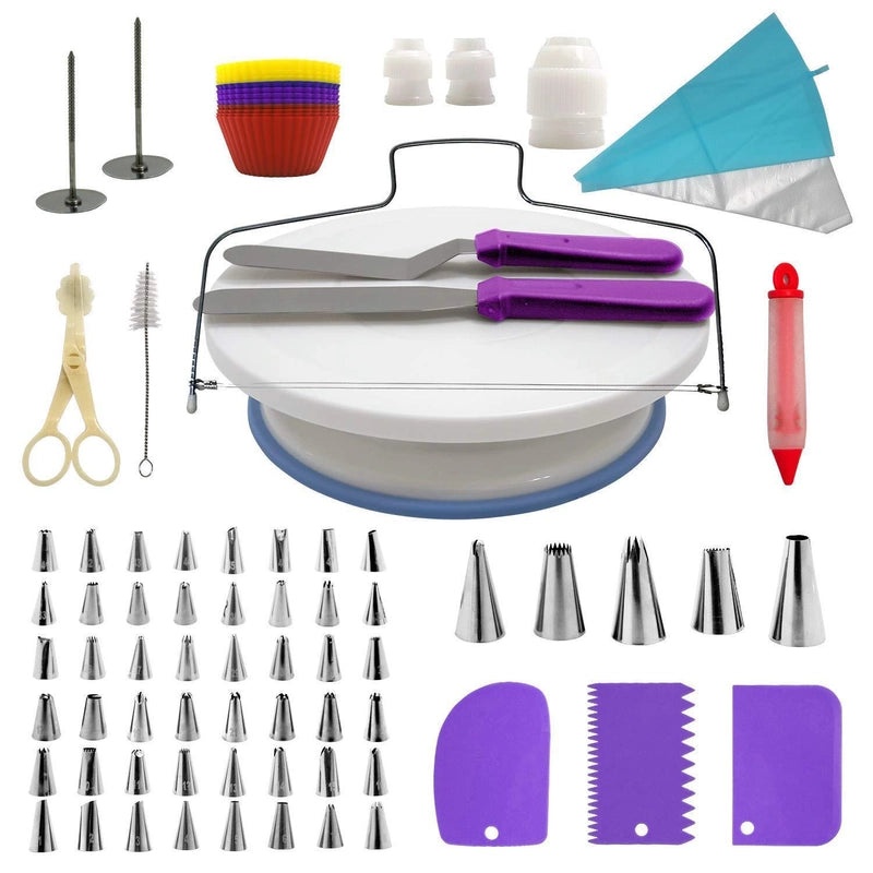 106-Piece Baking Tool Set with Cake Turntable Silicone Cups Blue Purple | Kitchen & Dining - Bakeware & Tools