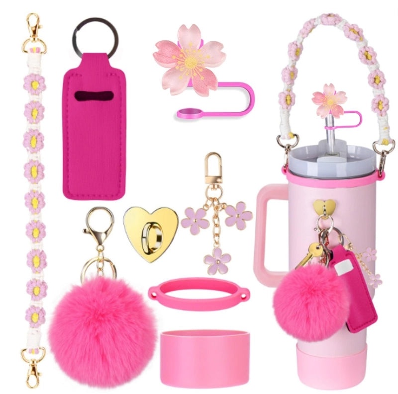 Adorable Geometric Plush Silica Gel Straw Charm Cup Pendant Set | Drink Accessories