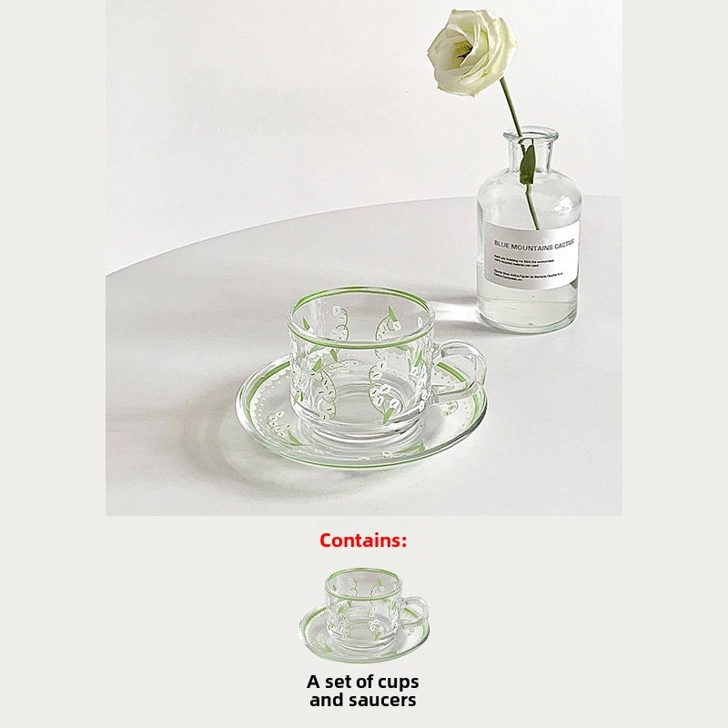 Summer New Arrival| Korean Style Coffee Cup & Saucer Set | French Afternoon Tea Premium Scented Glassware|Home & Kitchen