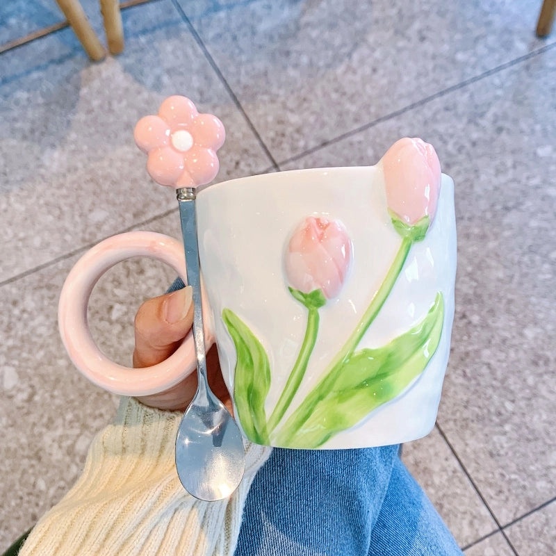 Elegant Tulip Ceramic Mug High-Quality Tea Cup Office Water Cup Perfect Gift for Events|Home & Kitchen > Drinkware > Mugs