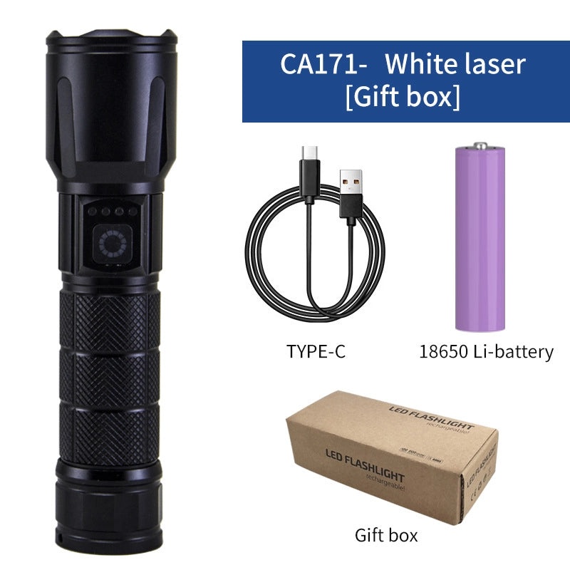 Aluminum Alloy Zoomable Laser Flashlight Fast Charging Long-Range Portable Torch|Outdoor Lighting