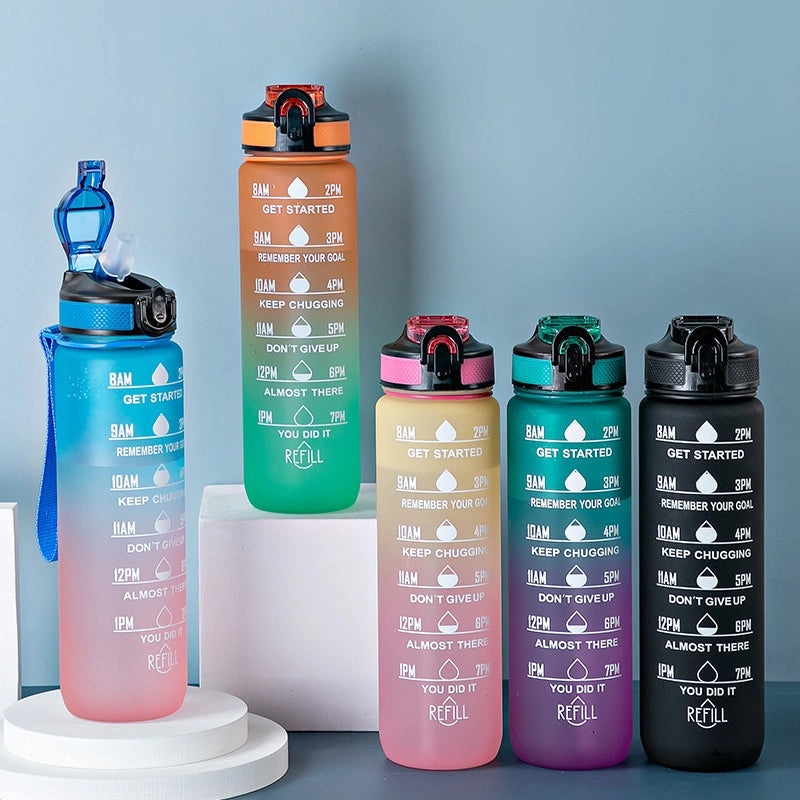 Gradient Plastic Water Bottle with Large Capacity and Suction Straw | Drinkware & Tumblers