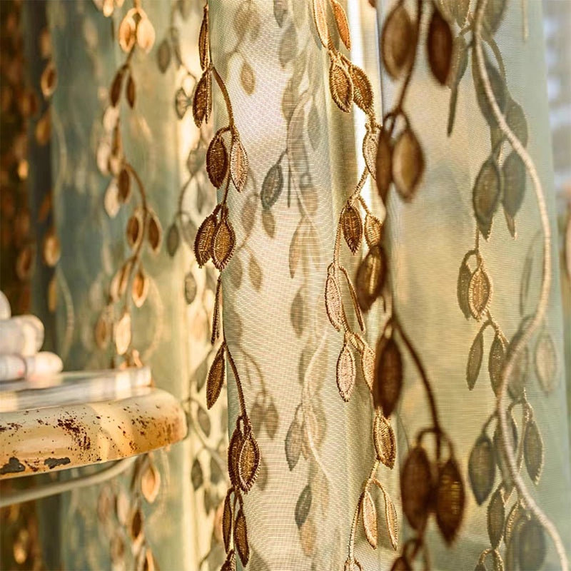 Elegant Polyester Window Curtains Home Decor Leaf Pattern