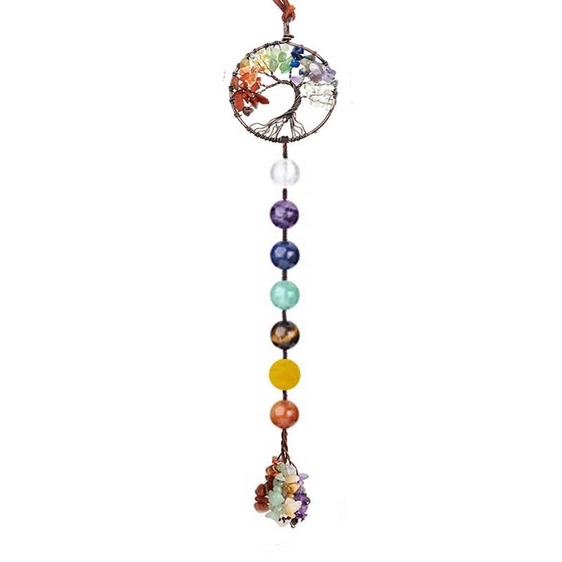 Natural Gravel Lucky Tree Dreamcatcher Car Pendant Round Beads Woven Yoga Curtain Ornament | Car Accessories