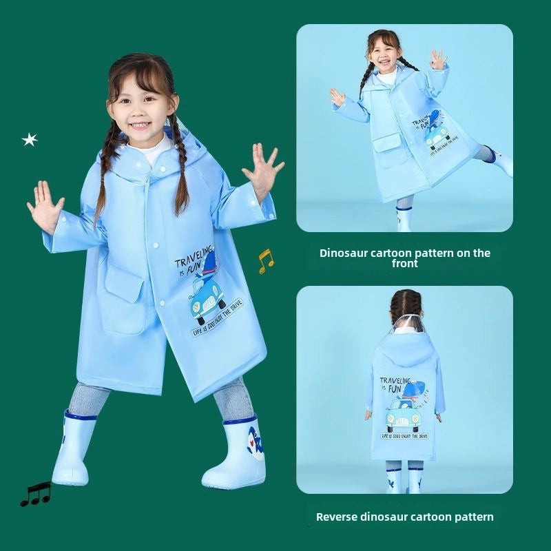 Kids Waterproof Dinosaur Poncho Raincoat, Boys School Bag Compatible, Primary School Baby Rain Jacket|Kids Rainwear