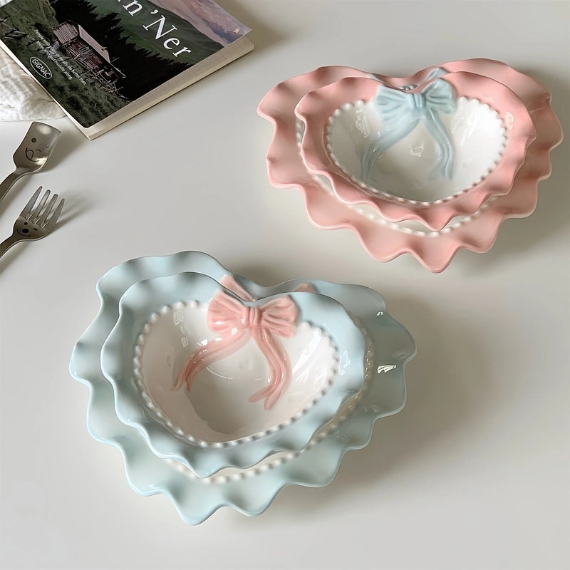 Adorable Red Heart Bow Porcelain Plate Single Piece|Kitchen & Dining