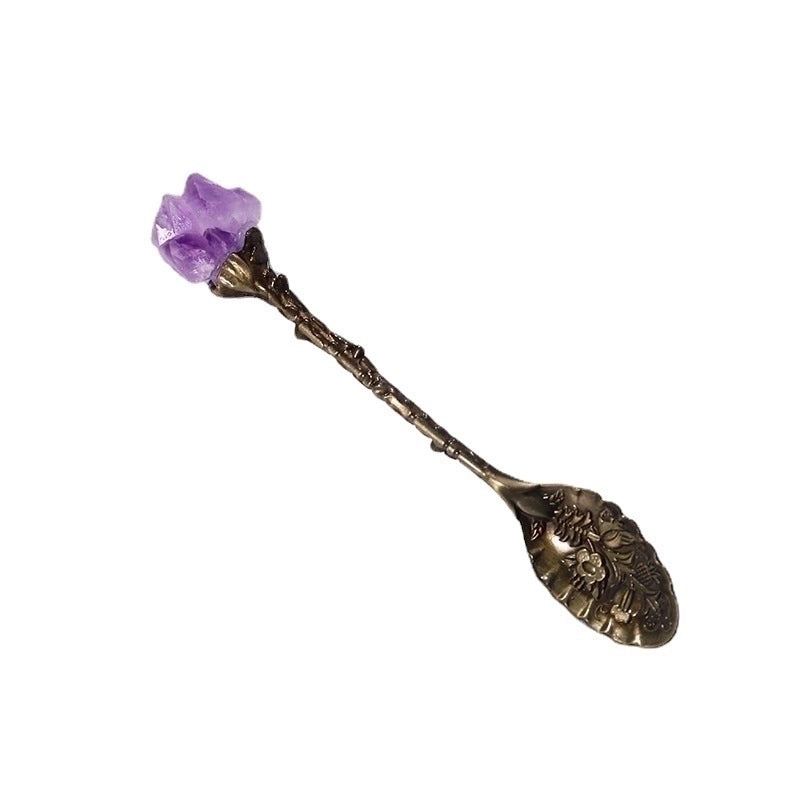 Natural Amethyst Flower Copper Spoon with Long Handle | Home Decor & Kitchen Accessories