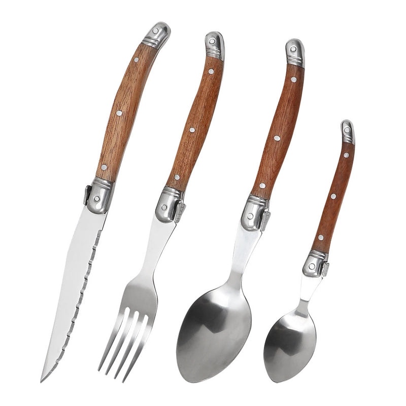 Pear Wooden Handle Stainless Steel Western Tableware Set|Kitchen & Dining