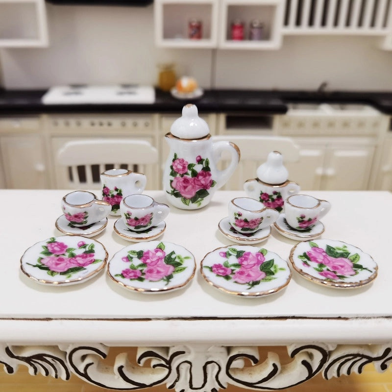 Miniature Ceramic Tea Set for Dollhouse|Dollhouse Accessories
