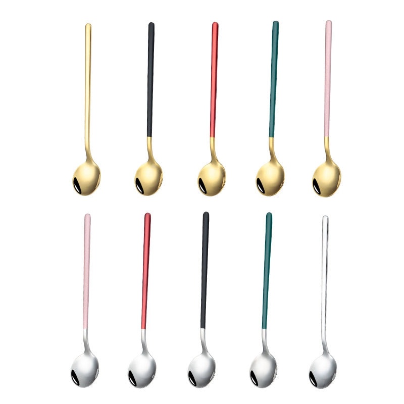 网红小圆勺304不锈钢甜品勺咖啡搅拌勺钛金小勺礼品|餐具厨具