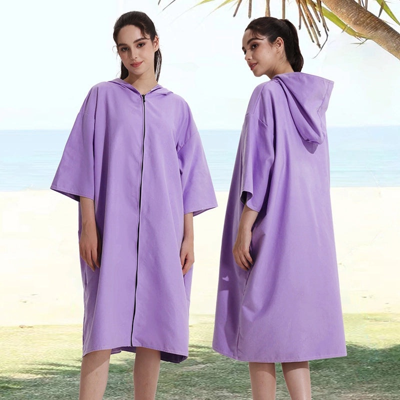 Quick-Dry Surf Diving Zipper Poncho Absorbent Swimming Changing Robe Bath Towel | Beachwear & Swim Accessories