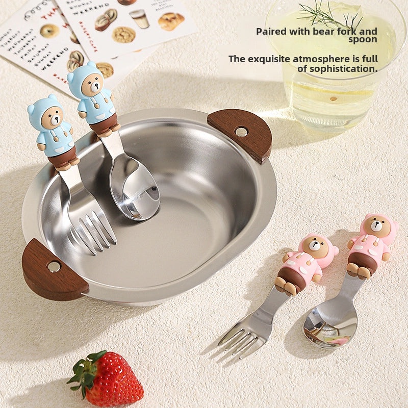 Korean Stainless Steel Bowl with Handle 304 Creative Dessert Soup Salad Bowl Cute Bear Design|Kitchen & Dining