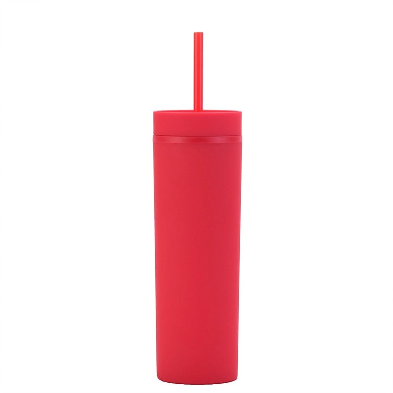 16oz Frosted Double-layer Plastic Tumbler with Straight Straw | Drinkware & Cups