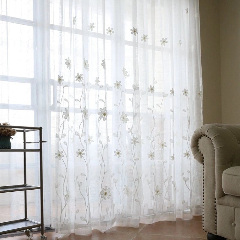Luxury White Embroidered Mesh Curtains Retro Style Half-Light Yarn Sheer Drapes for Living Room Balcony|Home Decor Curtains