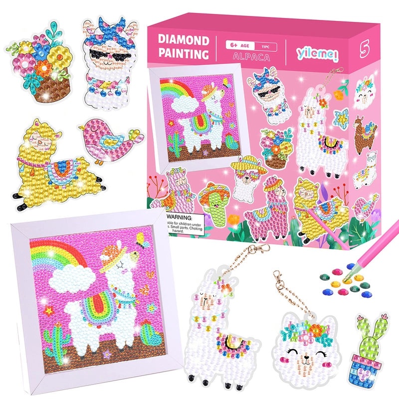 DIY 5D Diamond Painting Kit for Kids with Random Stickers and Masonry Style Keychain Set|儿童手工DIY饰品
