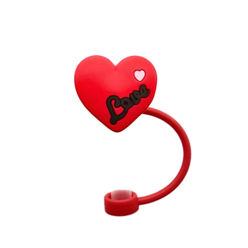 Valentine's Day Red Heart Silicone Straw Caps, 10 Pieces Set | Drinkware Accessories