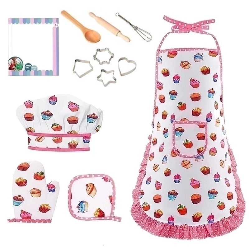 Kids Baking Apron with Cartoon Tool Set Play Kitchen Toy for Pretend Cooking|Kids & Baby > Toys > Role Play & Dress Up