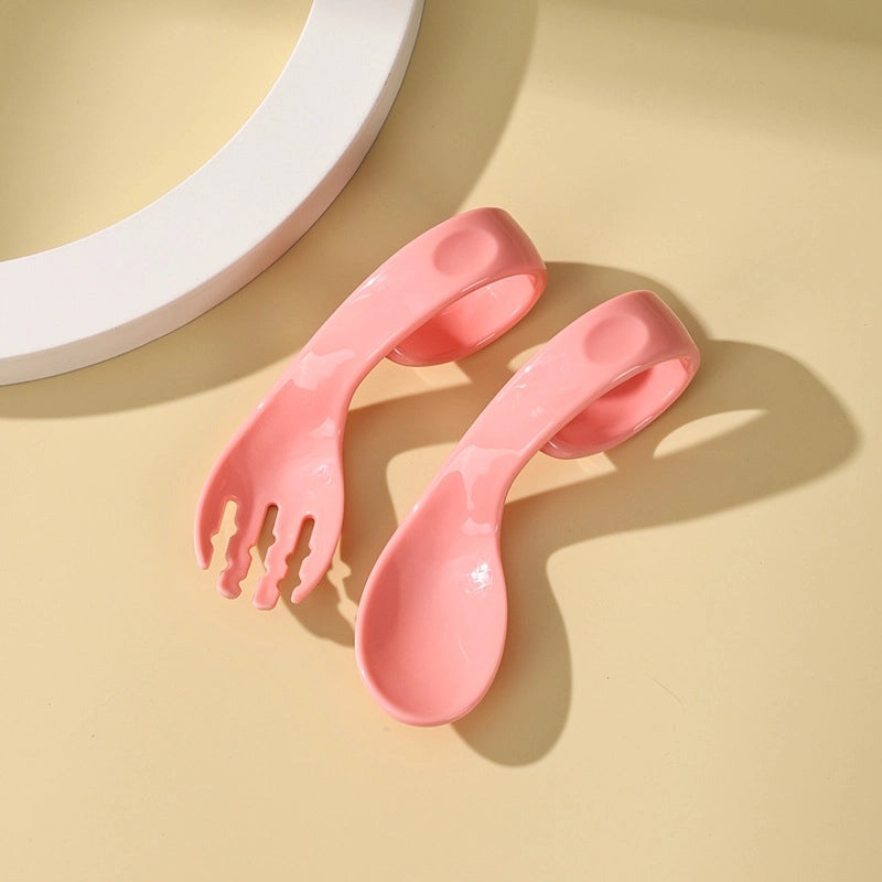 Baby Training Spoon and Fork Set with Curved Handles for Toddlers | Baby Feeding Accessories