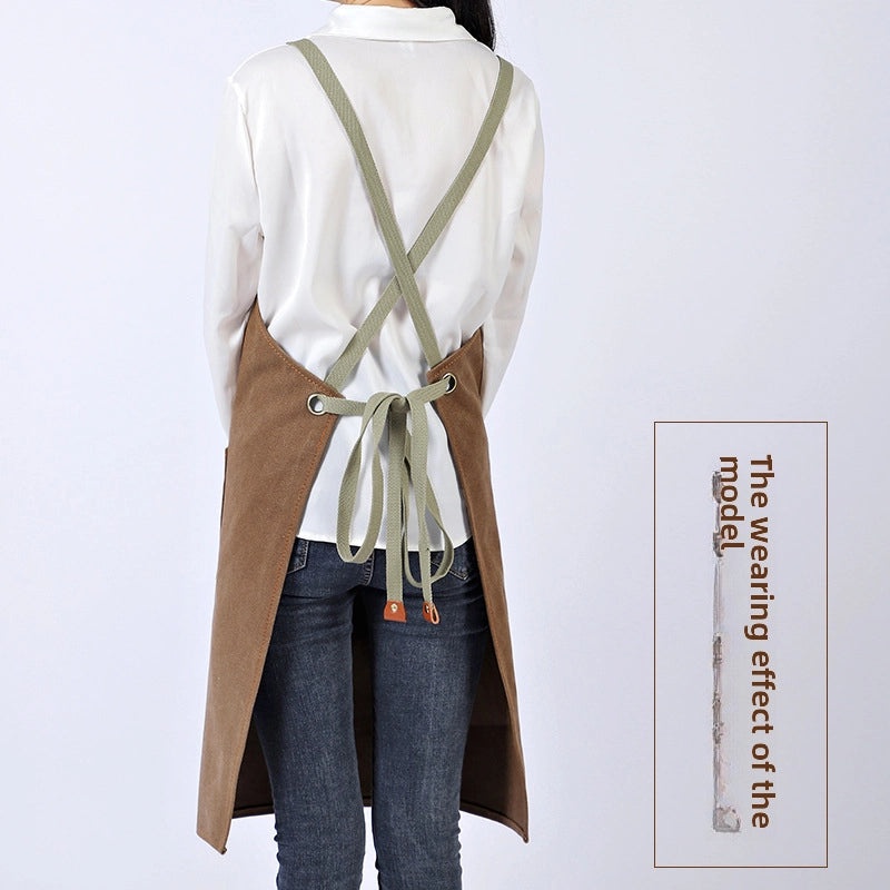 Custom Logo Brown Canvas Apron Thickened Overalls for Milk Tea Shop Barber Catering Baking | Kitchen & Dining Apparel
