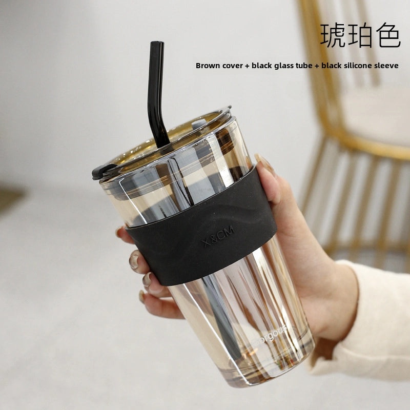 Northern Lights Glass Straw Cup Portable Household Student Drinkware Trendy Couple Small High-Value Cup|Kitchen & Dining