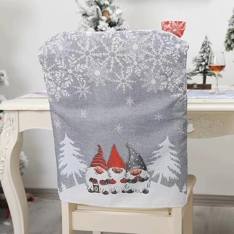 Christmas Cartoon Red Gray Chair Covers Set | Home Decor & Seasonal Accessories