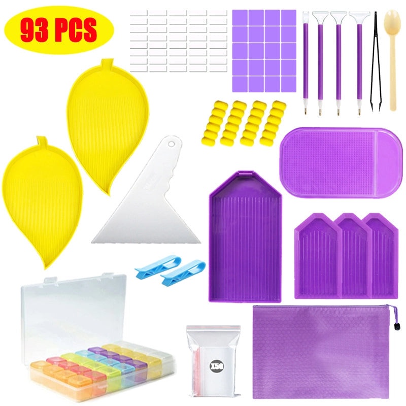 Purple Roller Series DIY Diamond Painting Kit with New Leaf Design 28-Grid Color Storage Box | Arts & Crafts Supplies
