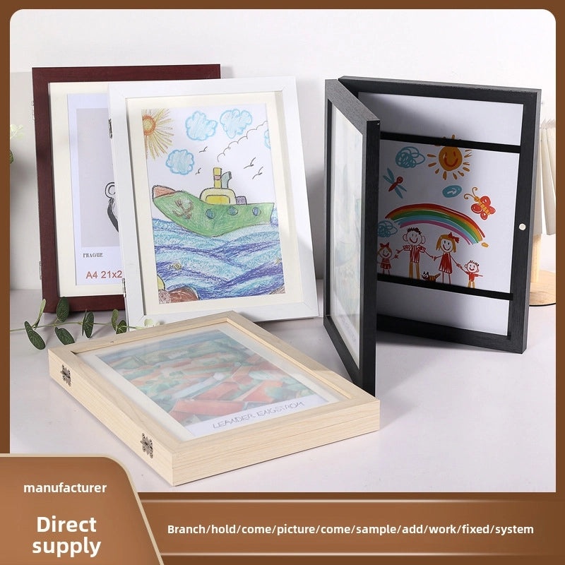 Wooden Magnetic Flip Photo Frame with Storage for Kids' Art and Pictures | Photo Frames & Displays
