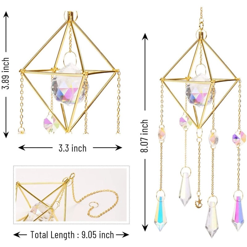 Geometric Crystal Iron Suncatcher Wind Chime Minimalist Wall Hanging Decor|Home Decor