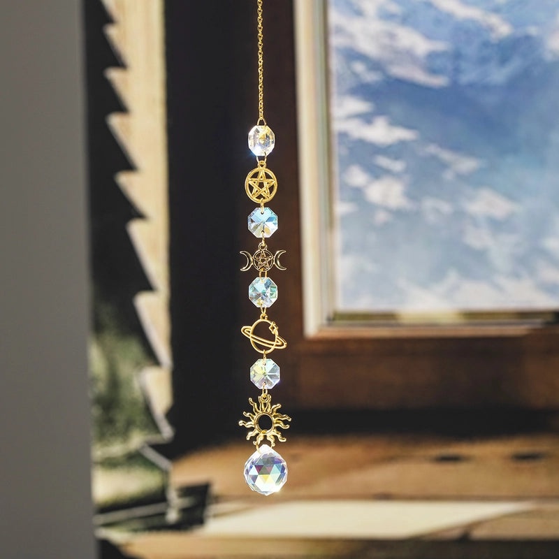 Minimalist Star and Moon Crystal Metal Suncatcher Wind Chime for Home Décor | Home Decor & Accessories