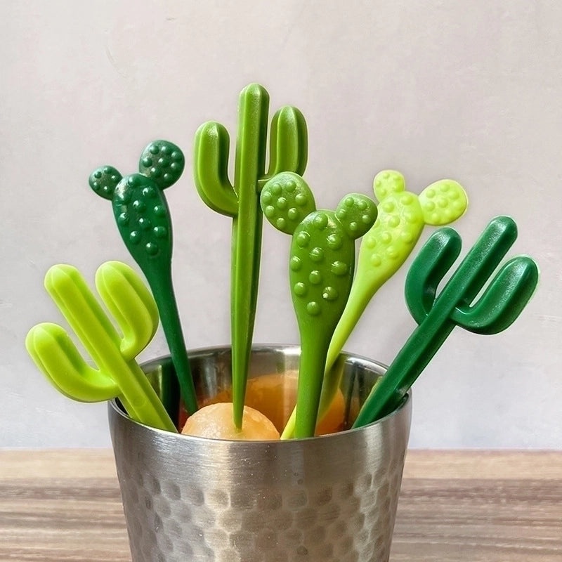 Adorable Cactus Design Plastic Fruit Fork Set | Kitchen & Dining Accessories