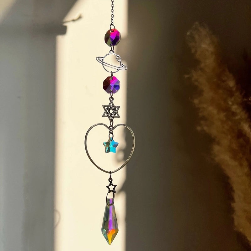 Sun Star Heart Crystal Suncatcher Wind Chime Wall Hanging | Home Decor Accessories