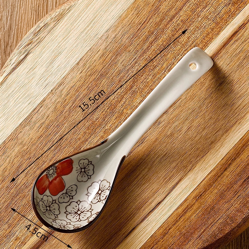 Unisex Ceramic Soup Spoon Kitchen Dining Utensil Blue White Cartoon Pattern